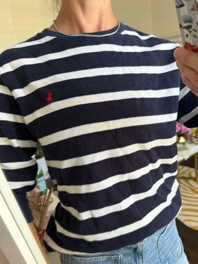 Polo Ralph Lauren Nautical Stripe Top Navy White Red Pony XL Youth S/M Women